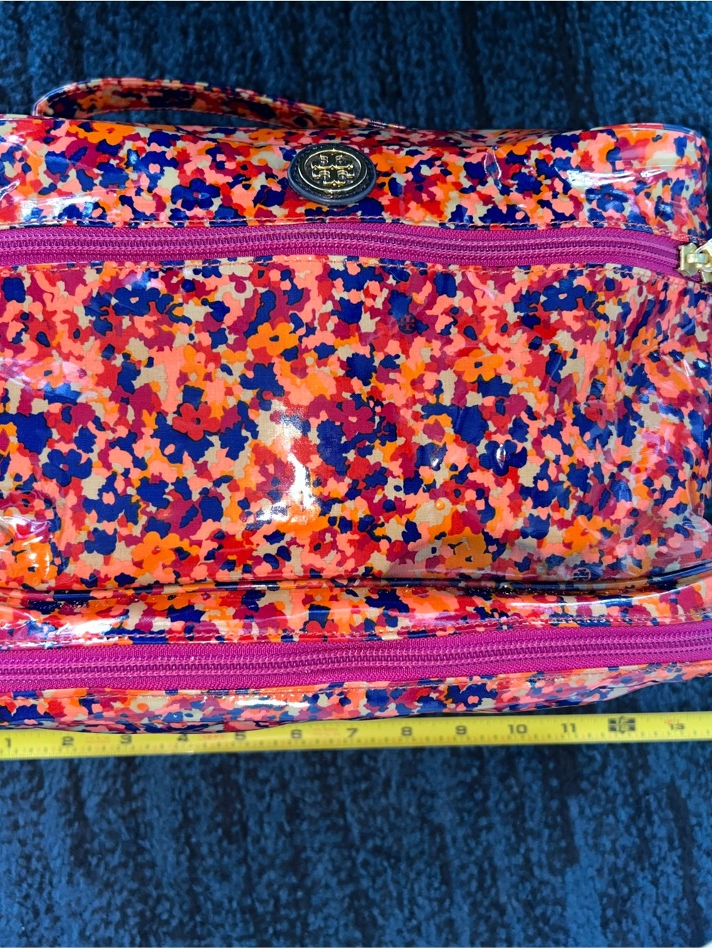Tory Burch Large Travel Make Up Cosmetic Bag Double Zipper 14" x 9"